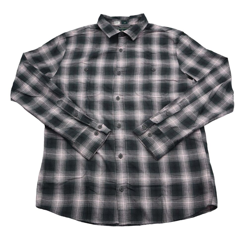 Bixby Nomad Shirt Mens M Slim Grey & Pink Plaid Flannel Button Up Casual